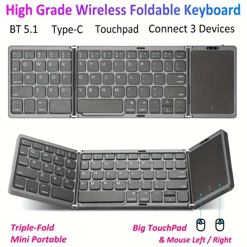 

Bluetooth Foldable Keyboard Wireless Portable Mini With Keyboards Touchpad For Windows iOS Android Tablet Office PC Smartphone
