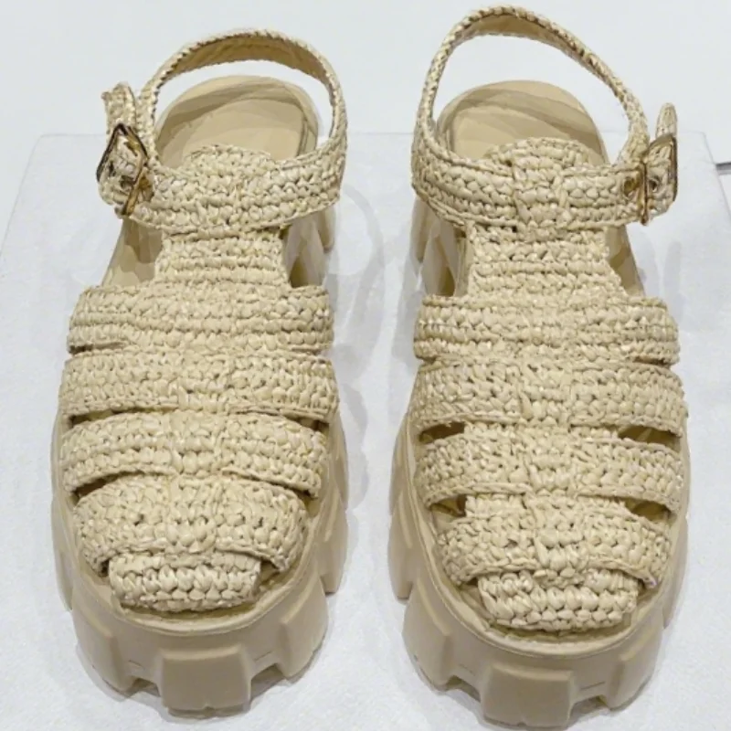 Zapatos De Mujer tejidos, sandalias huecas, Zapatos De gladiador