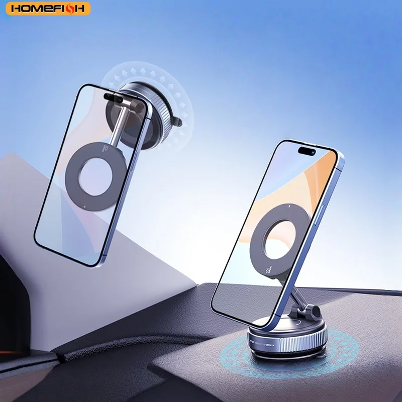 HOMEFISH Vacuum Adsorption Magnetic Phone Stand 360° Rotating Alloy Material