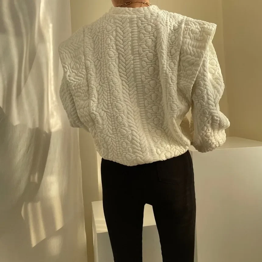 2024 Sweatshirts Famale Fashion Round Neck Long-sleeved Knitwear Pullover Solid Color Tops Elegant White Hoodies Casual Women