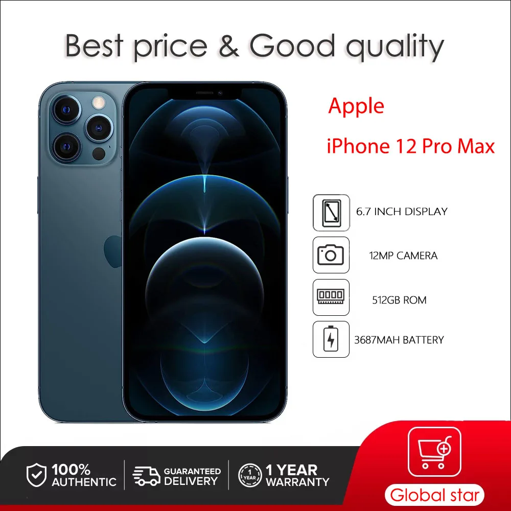 

Original Used unlock Apple iPhone 12 Pro Max 6.7" Hexa-core A14 IOS 128/256/512GB ROM 12MP Face ID NFC Smartphone