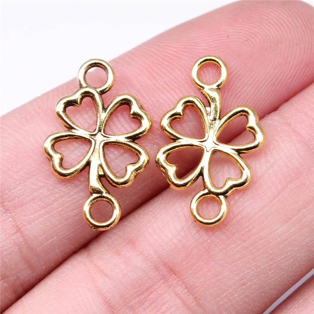 WYSIWYG 20pcs 20x12mm 3 Colors Clover Charms Connector Lucky Clover Charm Connector 4 Leaf Charm