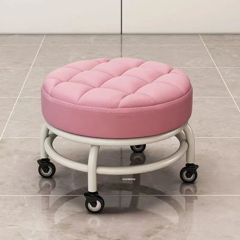 Beauty Salon Professional Chair Luxury Small Pedicure Chairs Creative Salon Furniture Home Soft Bag Round Low Stool with Wheels