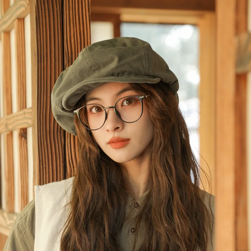 

Japanese Big Head Berets for Women 2023 Spring and Summer Shade Ins Retro Octagonal Painter Cap Black Versatile Men's Hats