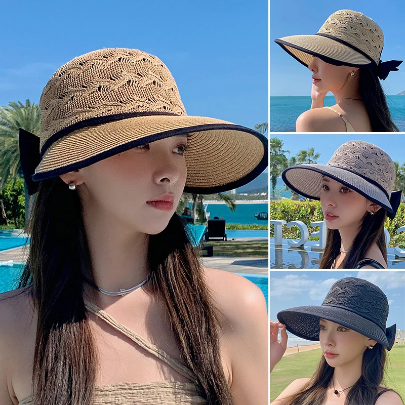 Damen Sonnenhut Beige - Faltbarer Strohhut Mit Schleife Für Strand & Reise