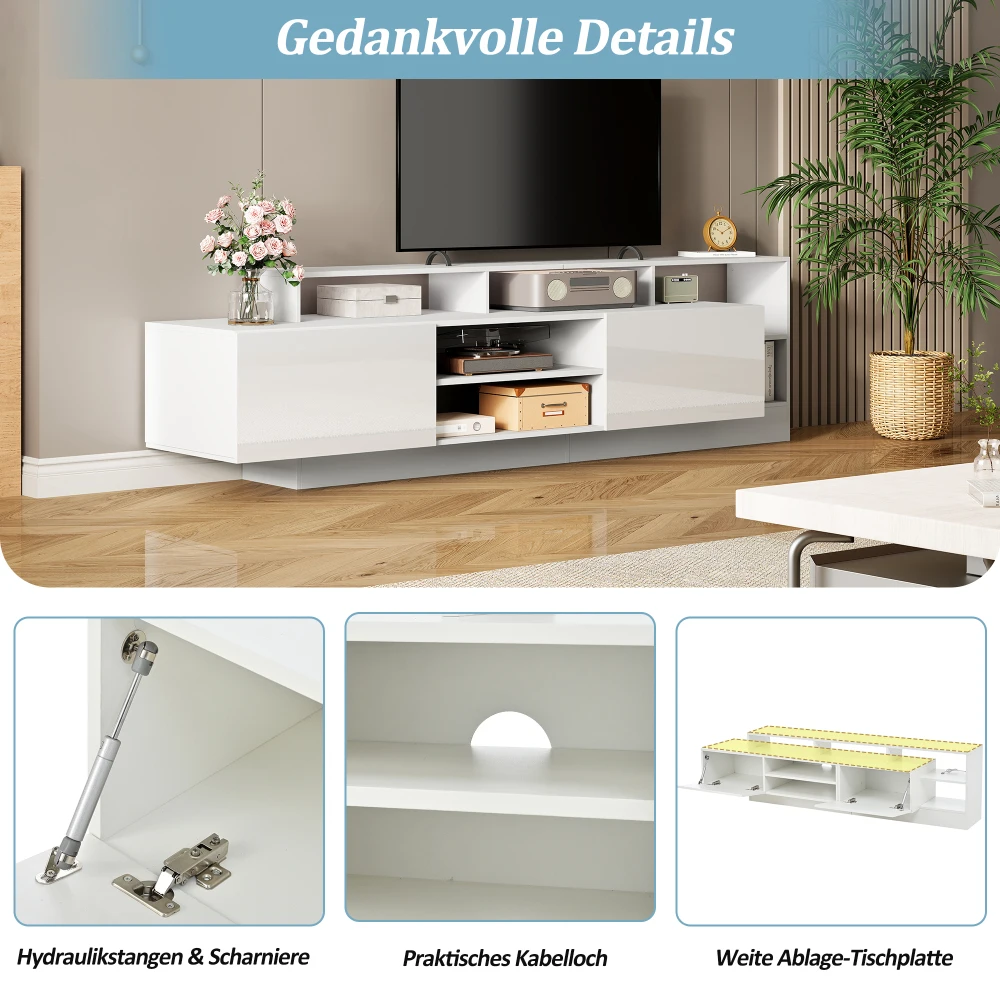 190 x 40 x 48,5 cm moderner TV-Schrank für TV-Geräte bis zu 70 Zoll, offener Stauraum mit LED-Anzeigen, Lowboard mit Hochglanz – Detail 16
