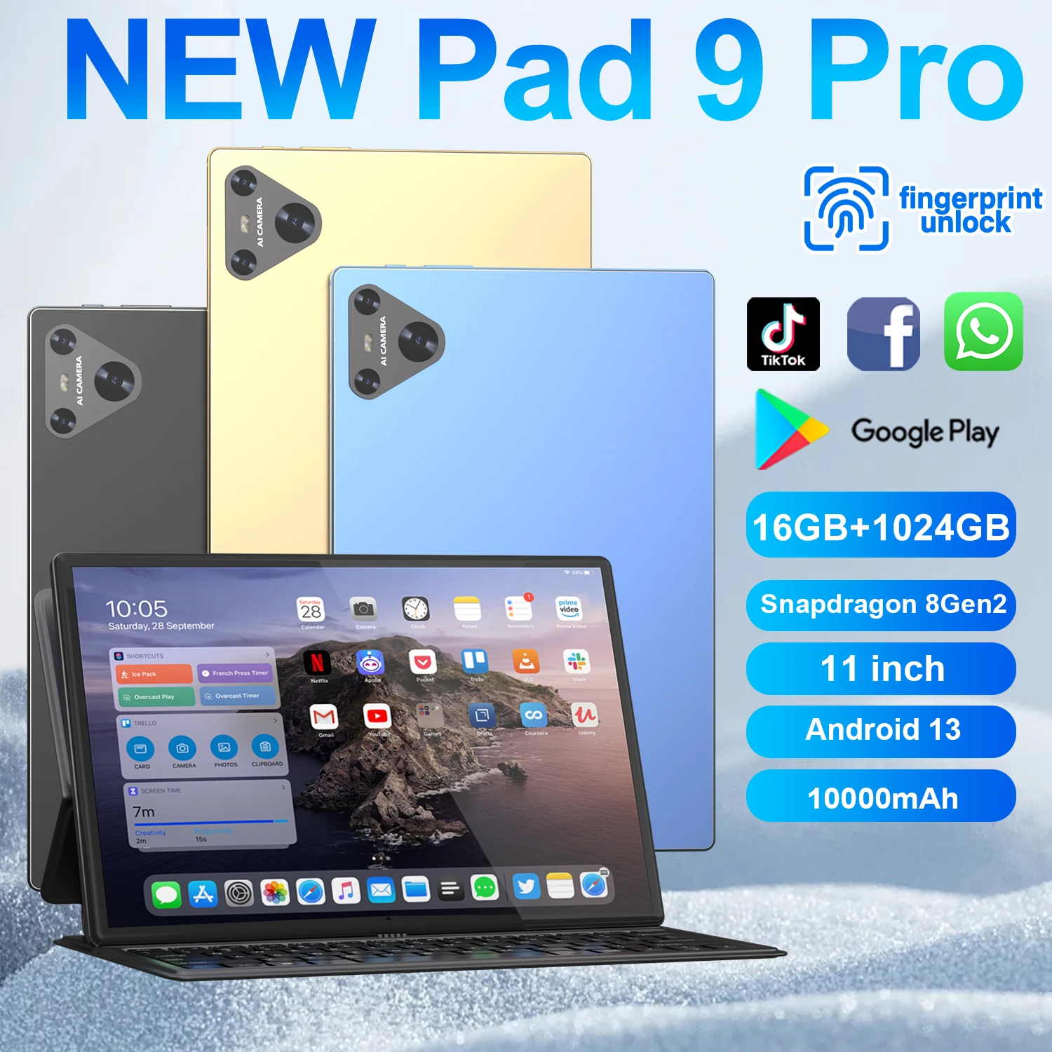 10.1 Inch Android 12 Tablet Snapdragon 870 12000mAh 16GB + 1TB 16 Pro GPS 5G WiFi Bluetooth Dual SIM Tab android tablet tablet pc