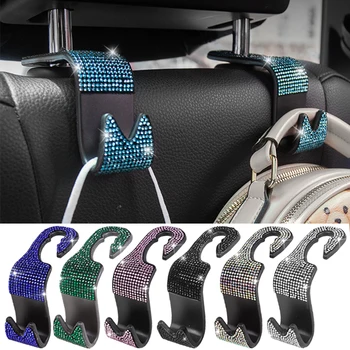 New Arrivals Bling Bling Rhinestone Car Seat Back Hook Auto Back Headrest Mount Storage Holder Car Interior Accessories 1/2Pcs