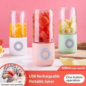 미니 휴대용 블렌더 500ml 과일 쥬서, USB 충전식 핸드 헬드 스무디 블렌더, 야채 및 과일의 무선 쥬서