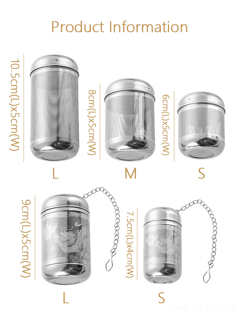Description Picture 5 of itemExquisite Dragon Pattern Tea Infsuer Spice Seasoning Ball Strainer with Chain 304 Stainless Steel Teapot Teaware Coffee Filter