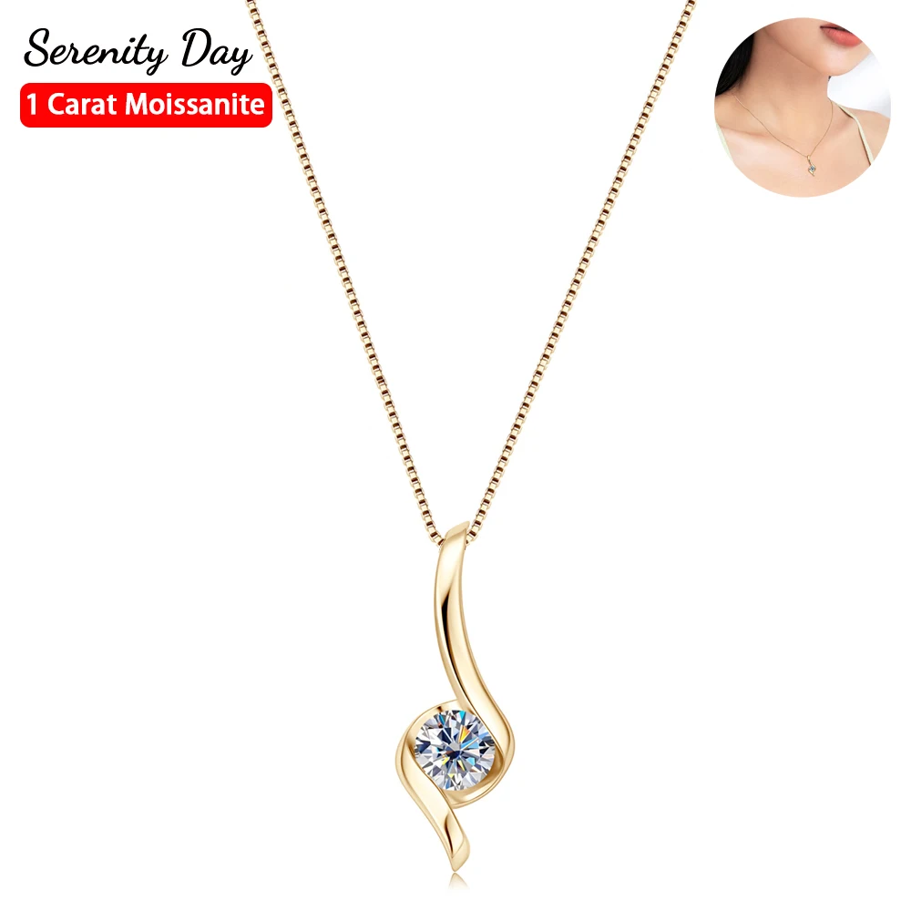 

Serenity Day Real D Color 1 Carat Moissanite Pendant Necklace For Women S925 Sterling Silver Plate Pt950 Clavicle Chain Jewelry