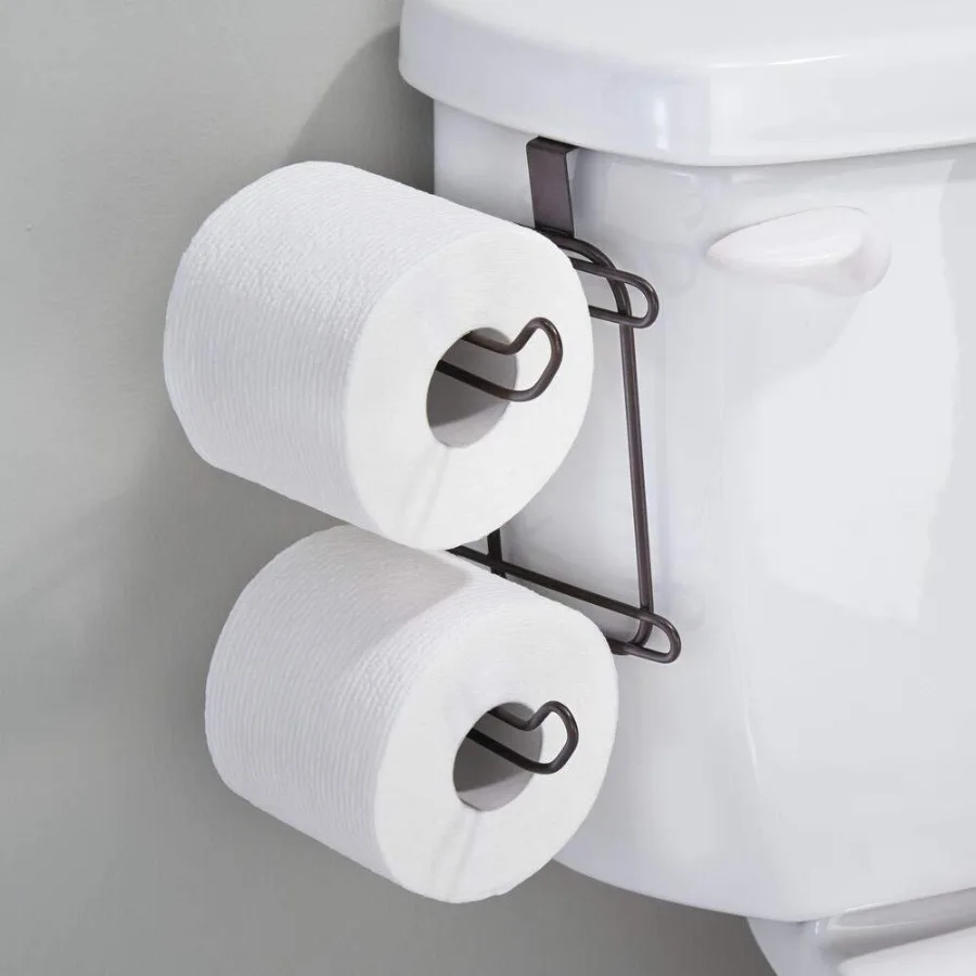 Toilet Roll Holder Storage Roll Holder Hanging Door Back Towel Bar Drawer Back Hooks Bathroom Toilet Double Tube Roll Holder For Kitchen Bathroom
