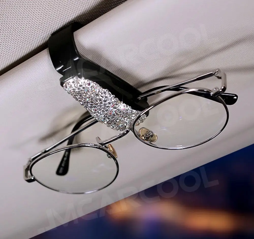 1PC Rhinestone Diamond Decoration Clip Sun Visor Glasses Bracket Bill Clip Portable Sunglasses Eyeglasses Car Interior Supplies sun visor bracket