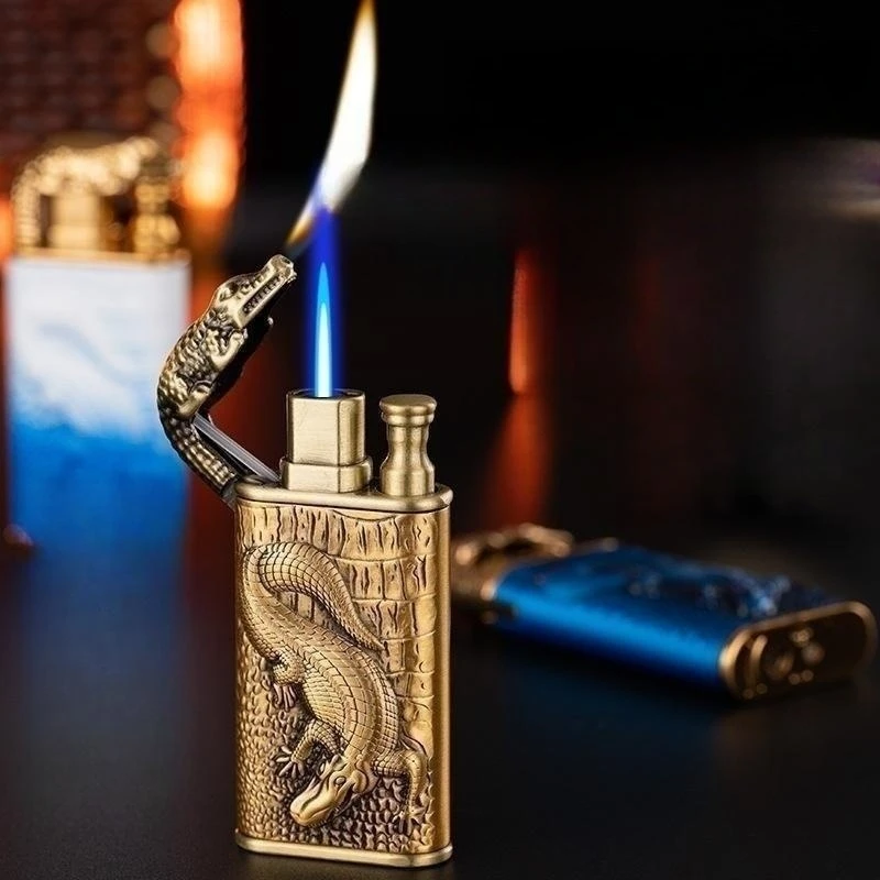 

Panic Buying2023 New Three-dimensional Embossed Double Fire Direct Punch Inflatable Lighter Metal Windproof Igniter Men's Gife