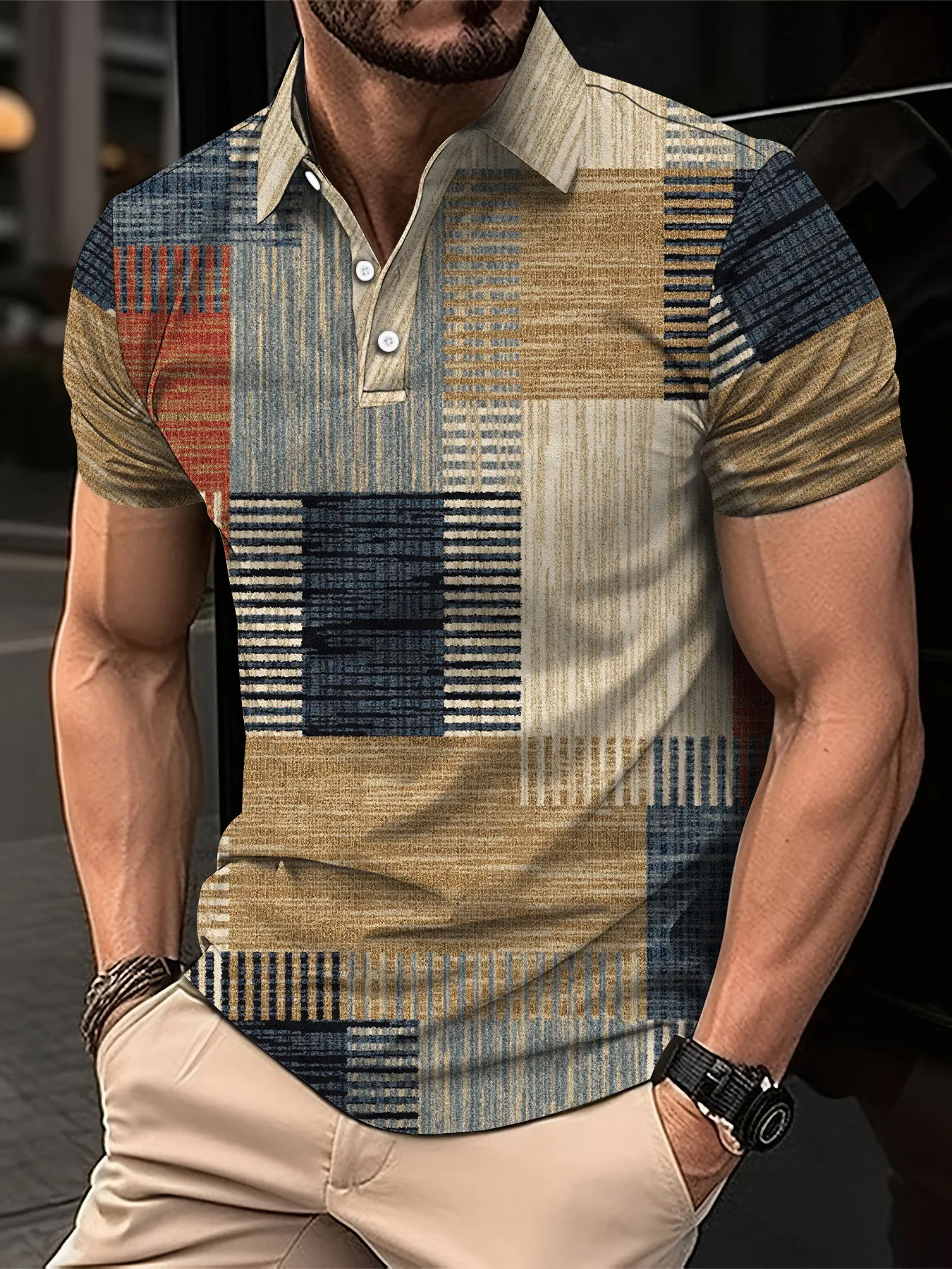 Mode élégant Harajuku coupe ajustée Ropa Hombre ample décontracté tout Match treillis hommes POLO imprimé bouton à manches courtes hauts 1 Mode élégant Harajuku coupe ajustée Ropa Hombre ample décontracté tout Match treillis hommes POLO imprimé bouton à manches courtes hauts 1