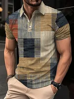 Mode élégant Harajuku coupe ajustée Ropa Hombre ample décontracté tout Match treillis hommes POLO imprimé bouton à manches courtes hauts 1