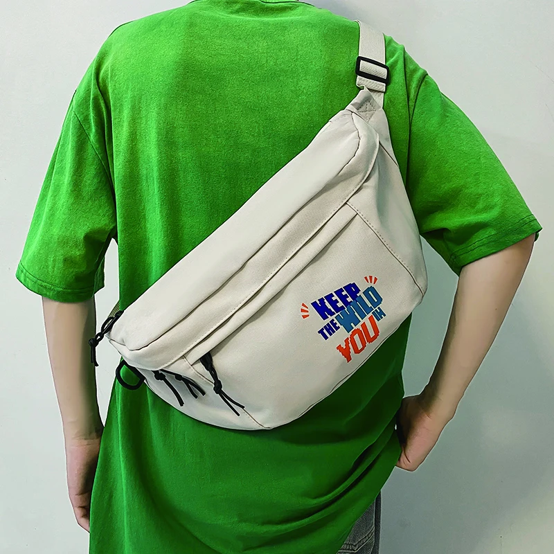 

Unisex White Large Waist Pack Student High Quality Nylon Sweethearts Crossbody Bags Teenagers Original Letter Print Shoulder Bag
