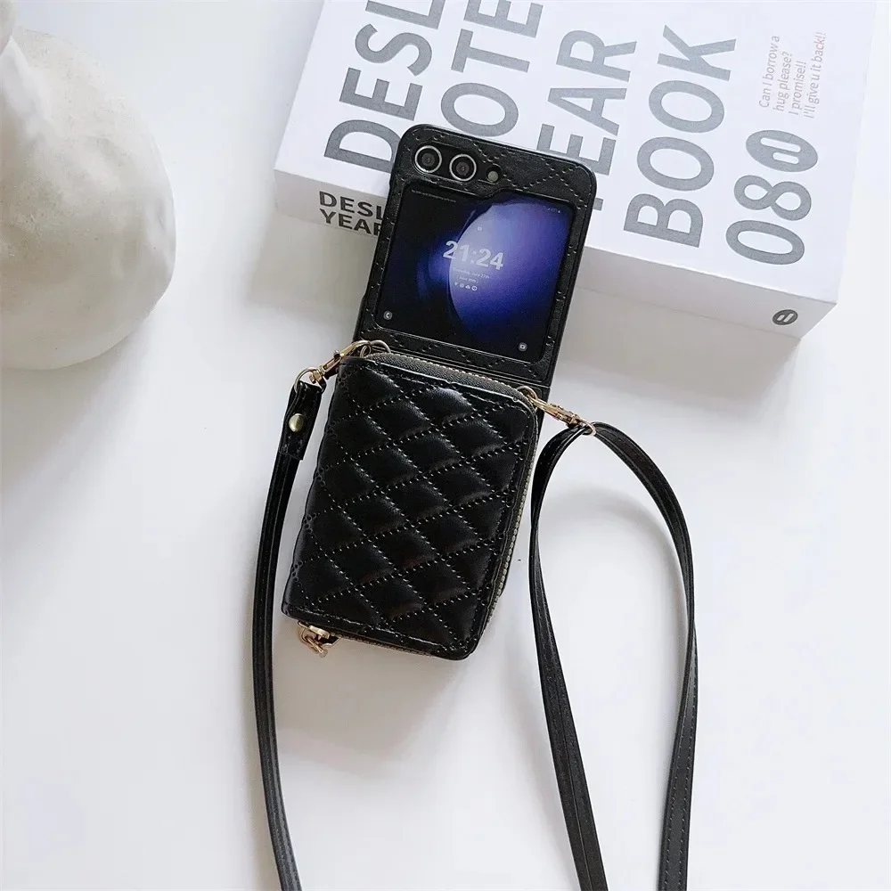 Vintage Leather Crossbody Wallet Flip Case with Zipper Closure