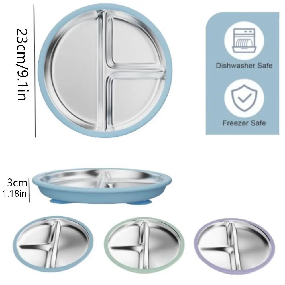 Divided Design Baby Sucker Dining Plate Silicone Suction Cup Non-Slip Children 3 Grids Dishes Anti-fall 304 Stainless Steel silicone dining plate divided dinner plate