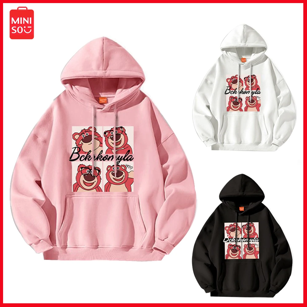 

2023 Miniso Lotso Students Long Sleeve Hooded Autumn Winter Thin Hoodie Casual Cartoon Printed Top for Men Women Birthday Gift