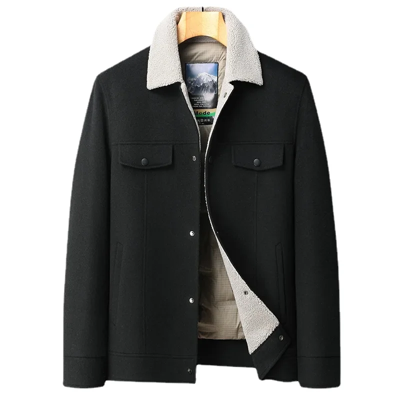 

New Arrival Fashion Lamb Men's Double-sided Woolen Jacket with White Duck Down Thickened Wool Coat Size M LXL 2XL 3XL 4XL