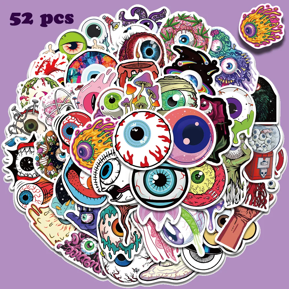 52pcs Terror Eyeball Stickers Funny Graffiti Decals for Laptop Luggage Motorcycle Helmet Skateboard Stickers