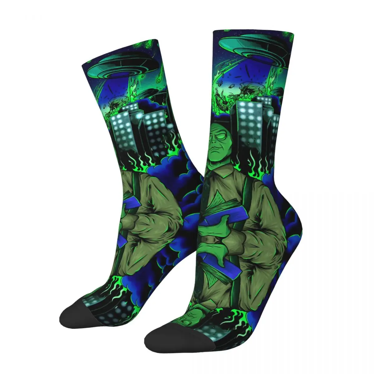 

Funny Crazy Compression Sock for Men Alien Hip Hop Harajuku Terrorist Happy Quality Pattern Printed Boys Crew Sock Casual Gift