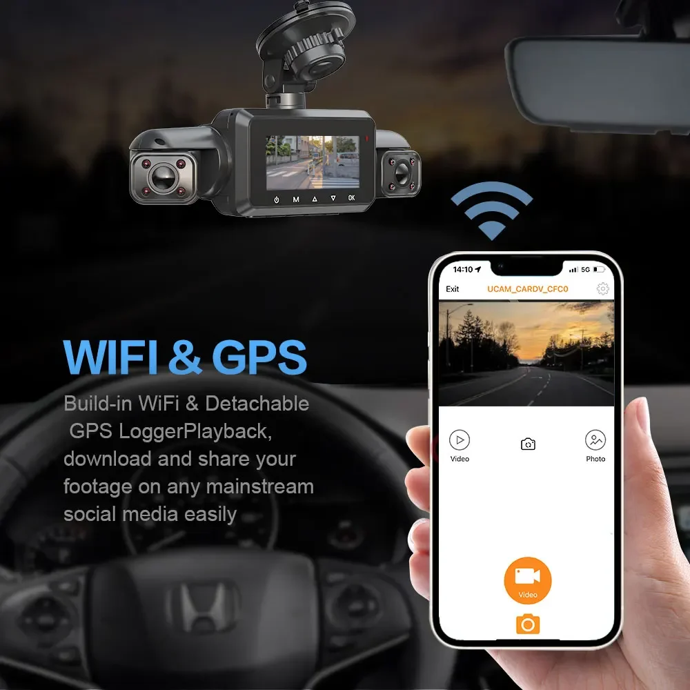 Car Camera Dash Cam Front and Rear Inside Cabin Dual Vehicle Dash Camera for Cars