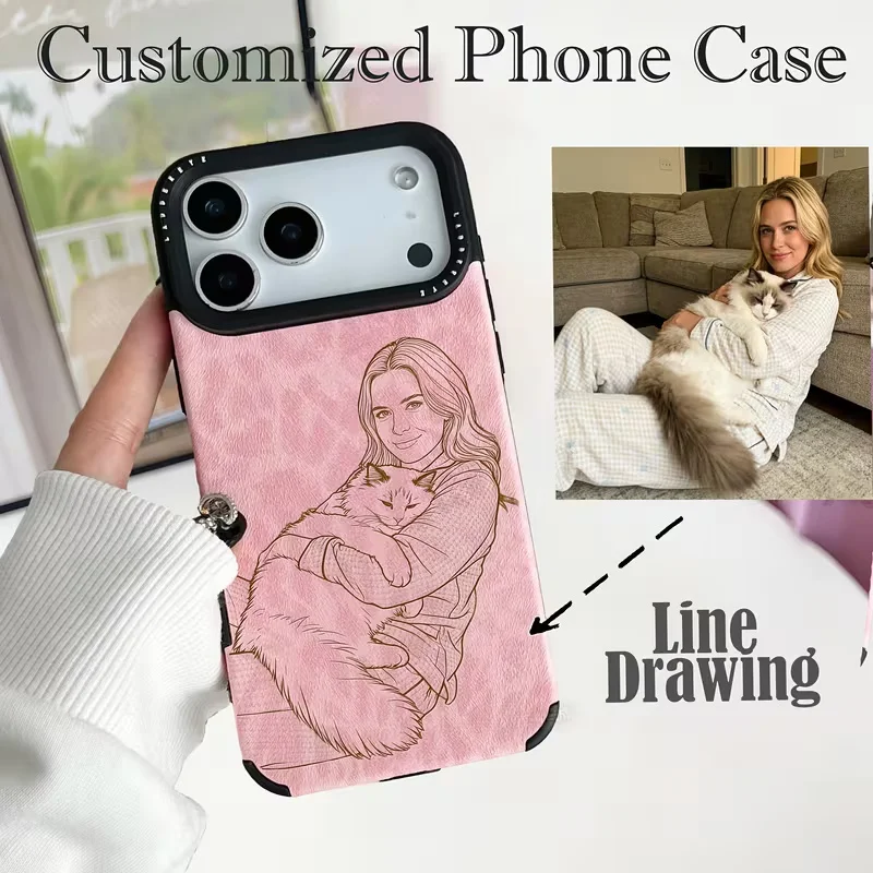 Personalized Custom Photo Sketch Laser Carving Leopard Print Faux Leather thumbnail 2