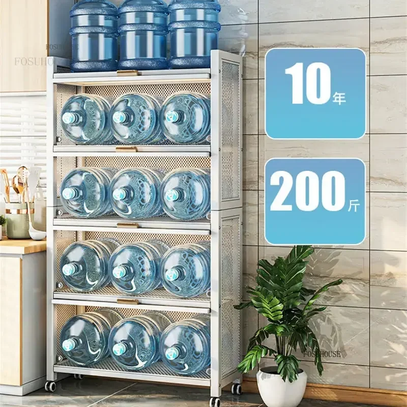 Multi-layer Carbon Steel Kitchen Cabinets Home Floor Racks Cupboard Locker Nordic Microwave Storage Cabinets with Acrylic Doors