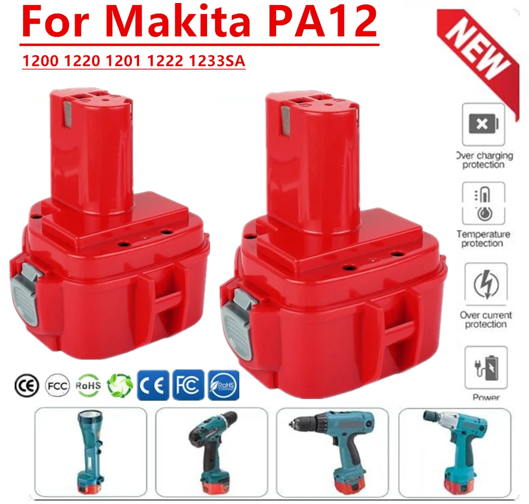 Backup battery and charger for Makita PA12 6000mAh 12V Ni MH 1200 1220 1201 1222 1233SA/B1235 192681-5 wireless tools battery charger power tool battery rechargeable battery battery replacement