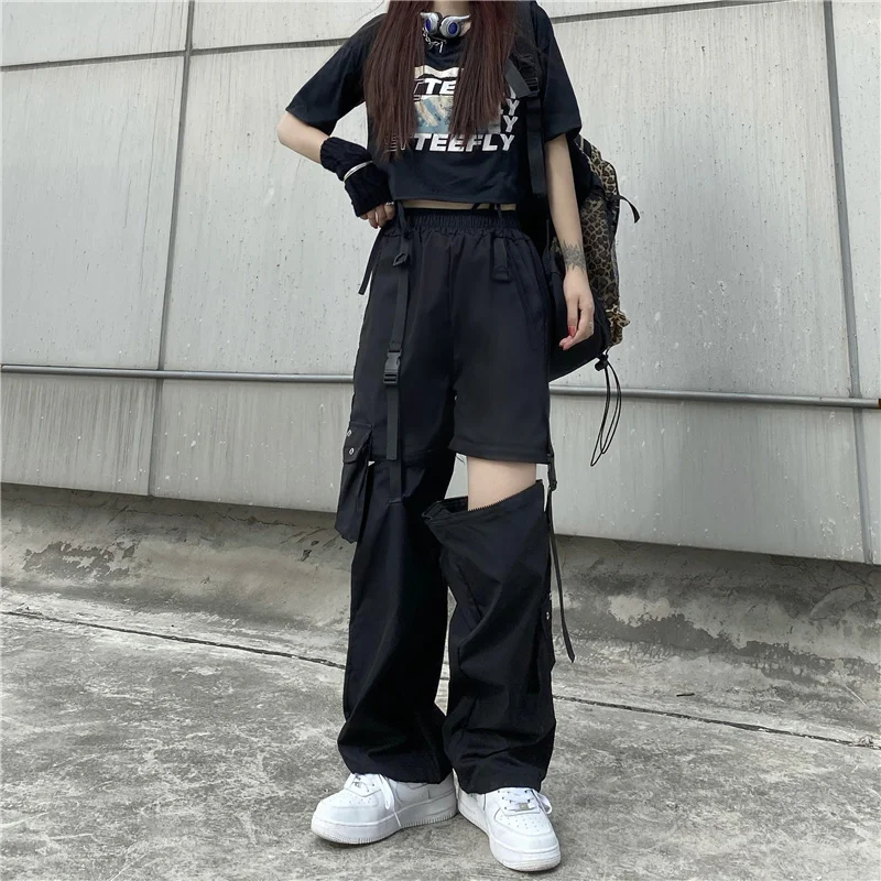 Harajuku Zipper Trouser Casual High Waist Summer Loose Gothic Clothes Black Streetwear Hip Hop Joggers Cargo Women Pants nike pants