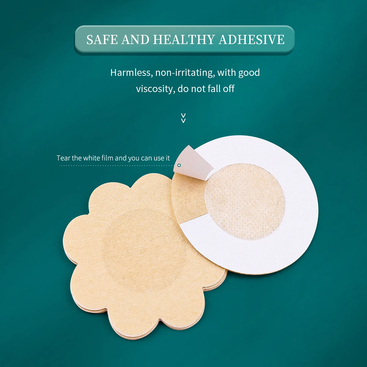 100 seamless, breathable, and self-adhesive disposable non-woven breast patches (including a pair of silicone breast patches)