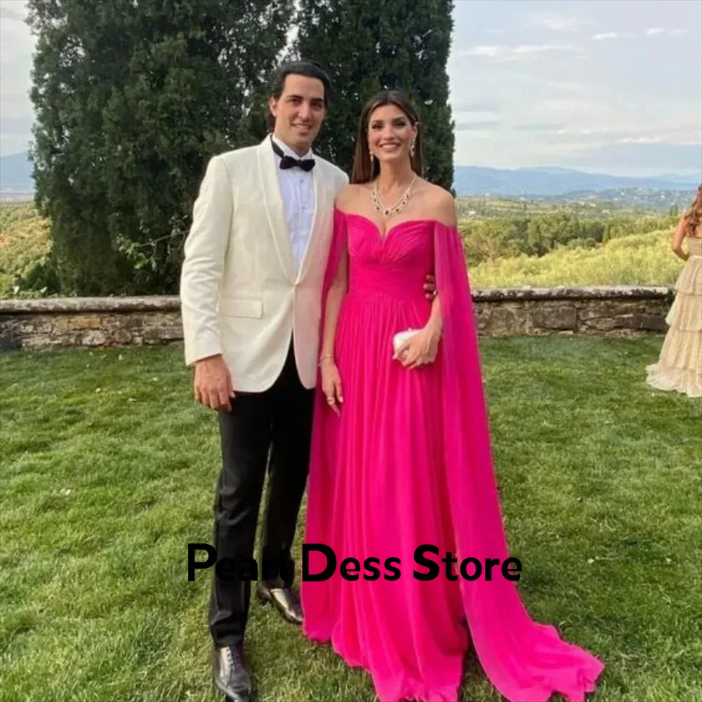 

Cape Sleeves Prom Dress 2024 Rose Pink A-Line Party Dress and Floor Length Vestido De Noche