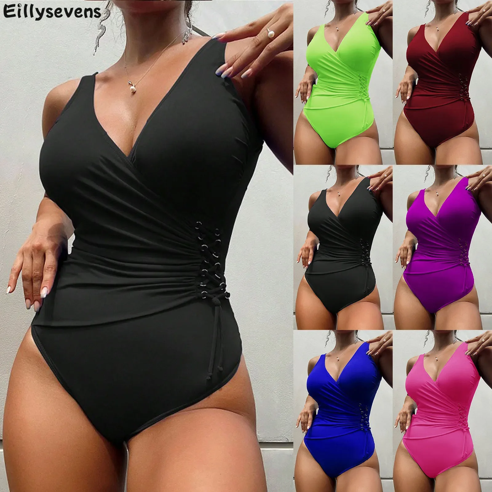 

Женское облегающее бикини, цельный Модный комплект бикини, однотонное сексуальное боковое Плиссированное бикини с бюстгальтером и подкладками без стали, женское бикини