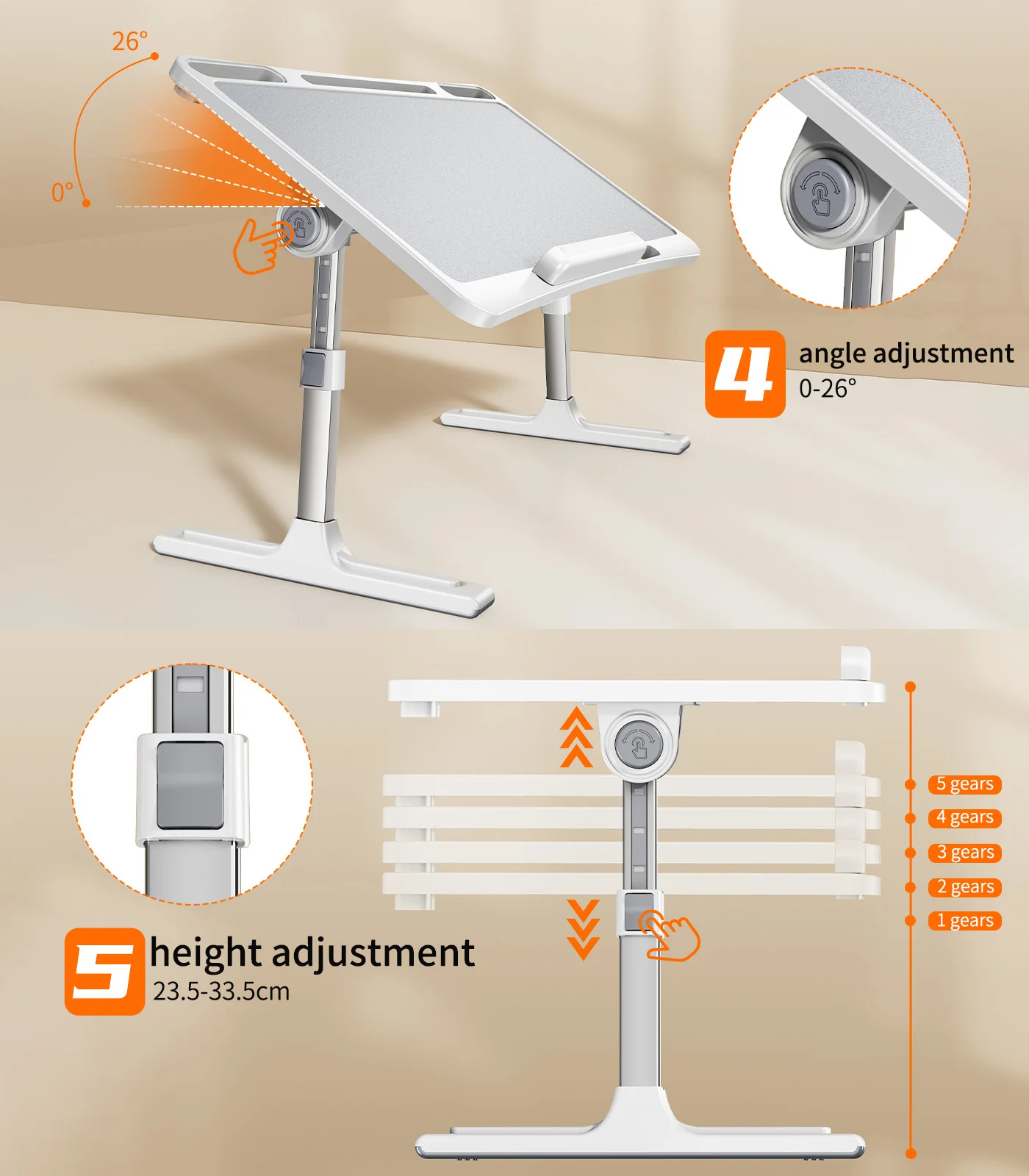 Eary Portable Laptop Tablet Holder Phone Stand For Bed 5 Height & 4 Angle Adjustable Multifunctional Display Desk Gifts for Kids