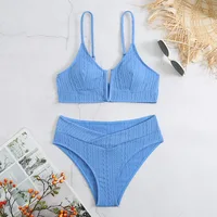 Solid Color 2 Piece Swimsuit for Women,sexy High Waist V-neck Bikini,suspender Backless Beach Backless Swimwear,2025 Summer New