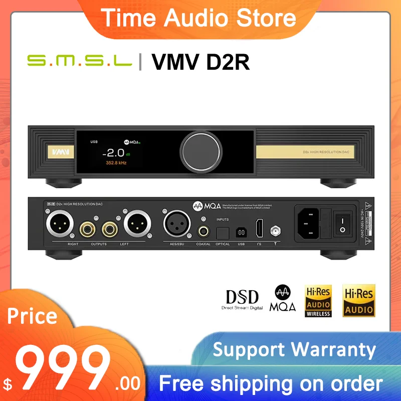 SMSL VMV D2R High-Res Audio DAC BD34301EKV ROHM Chip Bluetooth APTX-HD  MQA-CD XU316 DSD512 I2S With Remote Control