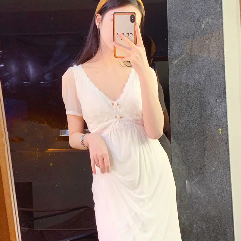 

Women Lace Silk Satin Night Dress Nighties V-neck Nightgown Sleepwear Nightgown Summer Nightwear Sleepshirts Women