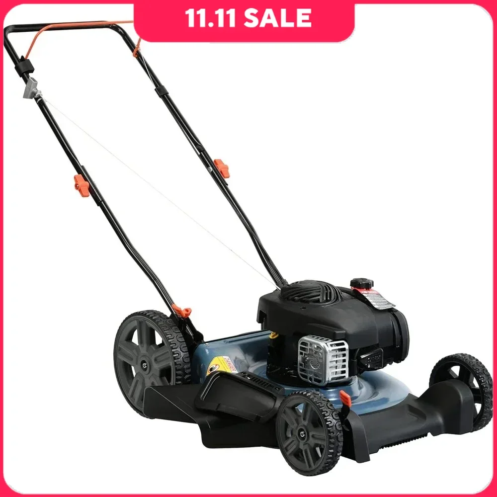 21-Inch Gas Push Lawn Mower 140 Cc 4-Cycle Mulching and Side Discharge 6-Position Dual Lever Height Adjustment