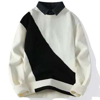 Falso maglione in due pezzi per l'autunno e l'inverno Maglione da uomo Camicia alla moda con colletto della camicia Base Top versatile per giovani 1