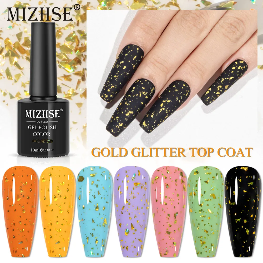 

MIZHSE 10ml/7ml Glitter Top Coat Gold Silver Function Gel Nail Polish Semi Permanent UV/LED Gel Varnish for Gel Nails Art Design