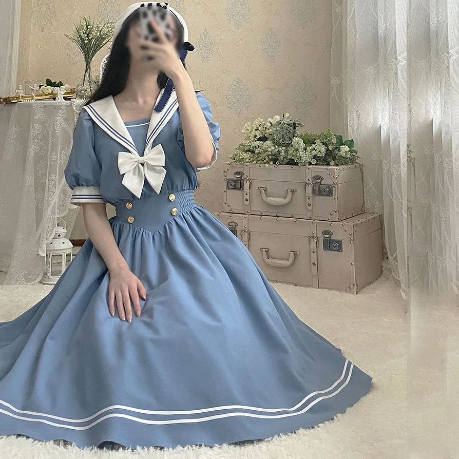 Japanese Women Dress Sweet Sailor Plus Size S-8xl Bow Jk Tie