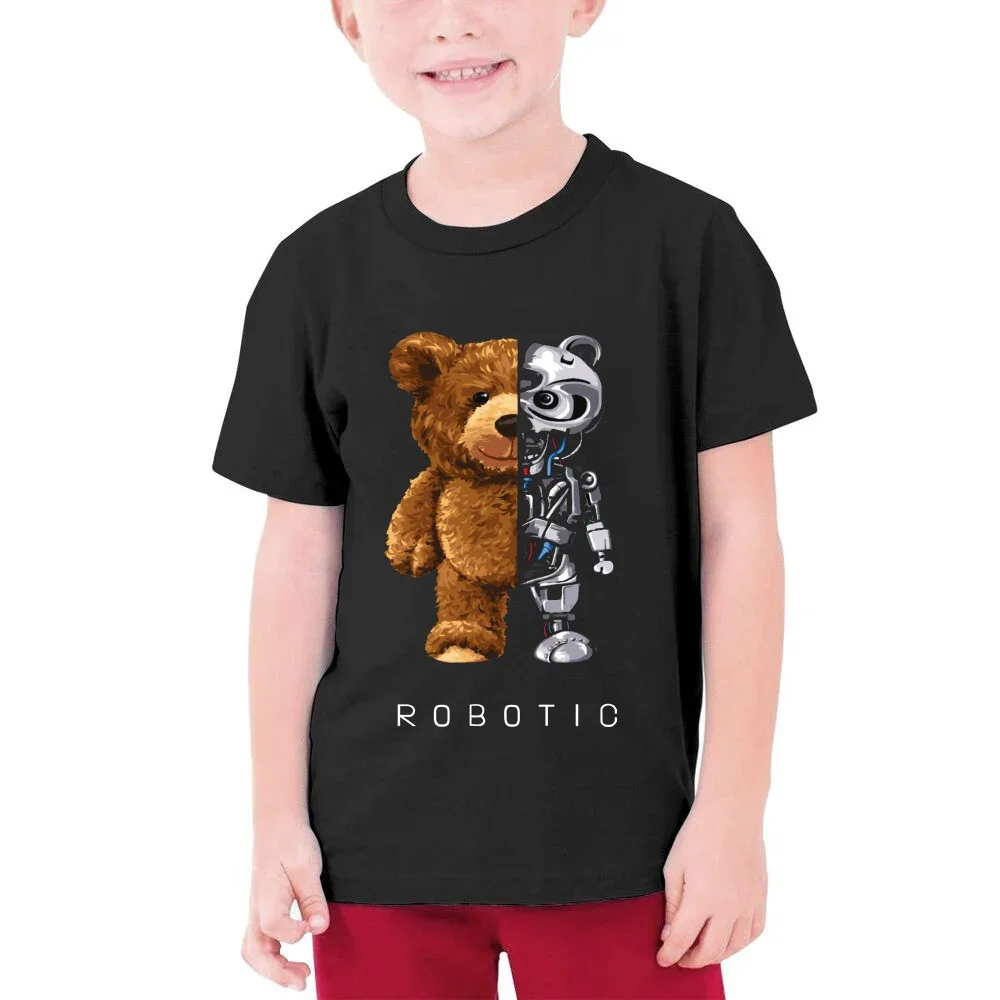 

CLOOCL Half Face Bear Robot Kids T-shirt Fashion Brand Casual Short Sleeve Shirts Hip Hop Tee Tops For Children Dropshipping
