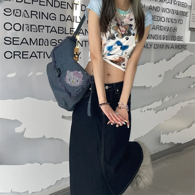 Sanrio Hello Kitty Bag New Vintage Brown Women's Bag Cartoon Printed Luxury  Handbag Pillow Bag Korean Versatile Fashion Y2k 2023