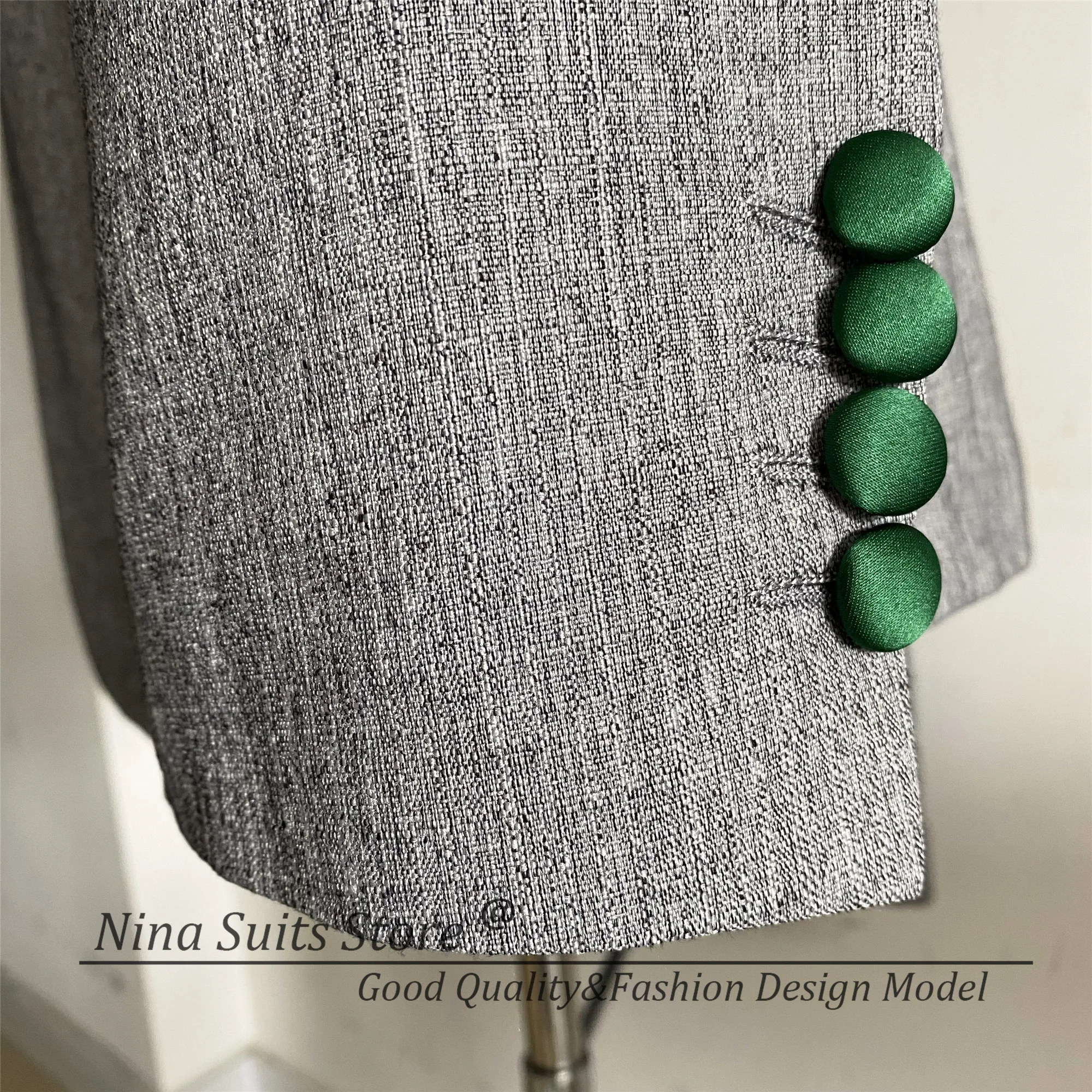 G&N Thick Wedding Groom Suits Grey Green Lapel Blazer Vest Pants New Business Man Party Prom Suits Host Singer Show Tuxedos