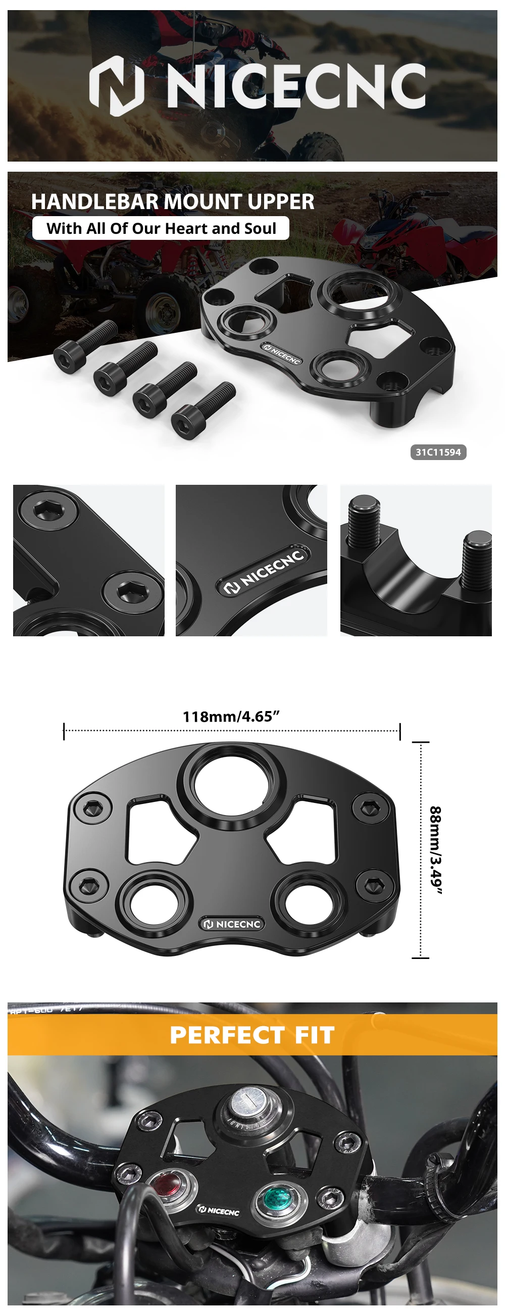 Für Honda TRX450R 2006-2009 Schlüsselschalter & Kontrollleuchte Halterung ATV TRX450ER TRX 450R 6061-T6 Aluminium CNC-gefräst – Detail 2