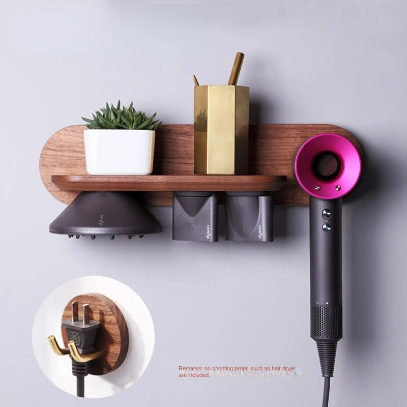 

Suitable for Dyson Hair Dryer Bracket, No Need To Punch Wall Shelf , Black Walnut Storage Racks Wall Hanging Storage Shelves