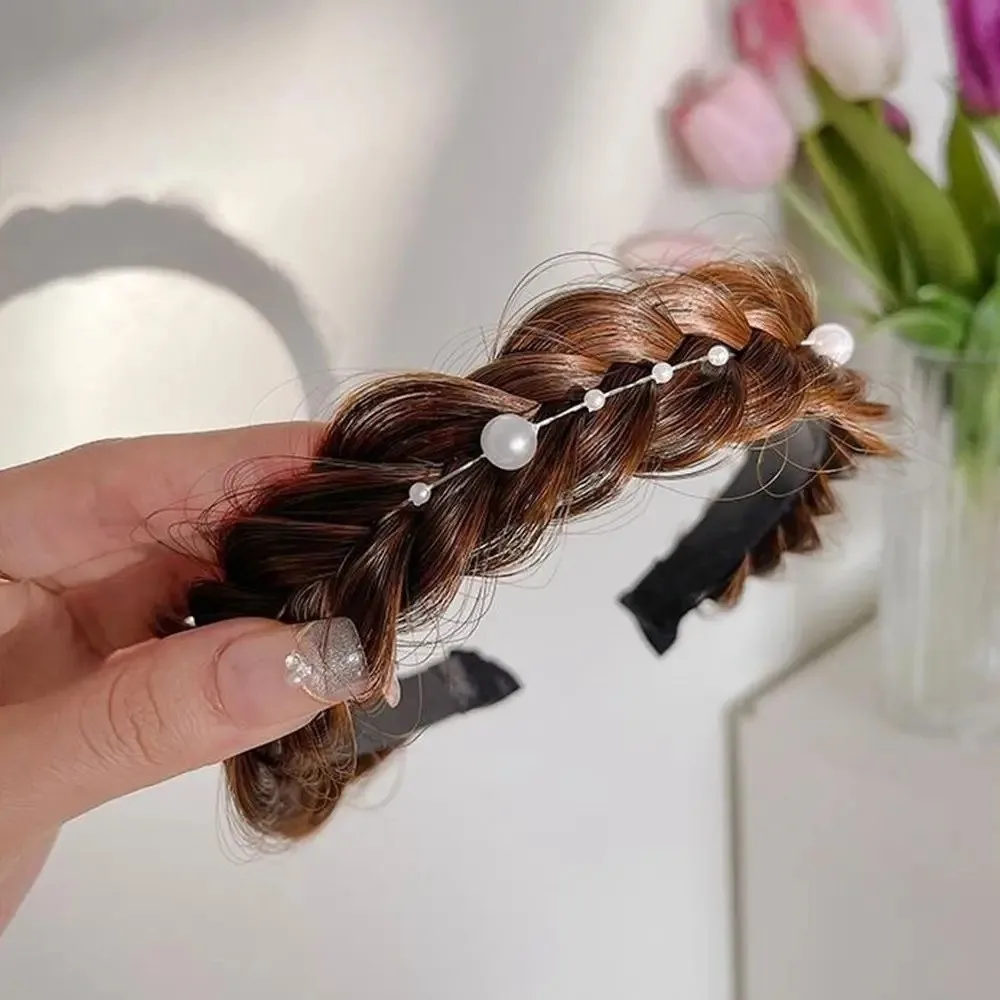 Fashion Handmade Synthetic Twisted Wig Headband Retro Style Stretch Design Non-slip Headband Wide Hairband Women