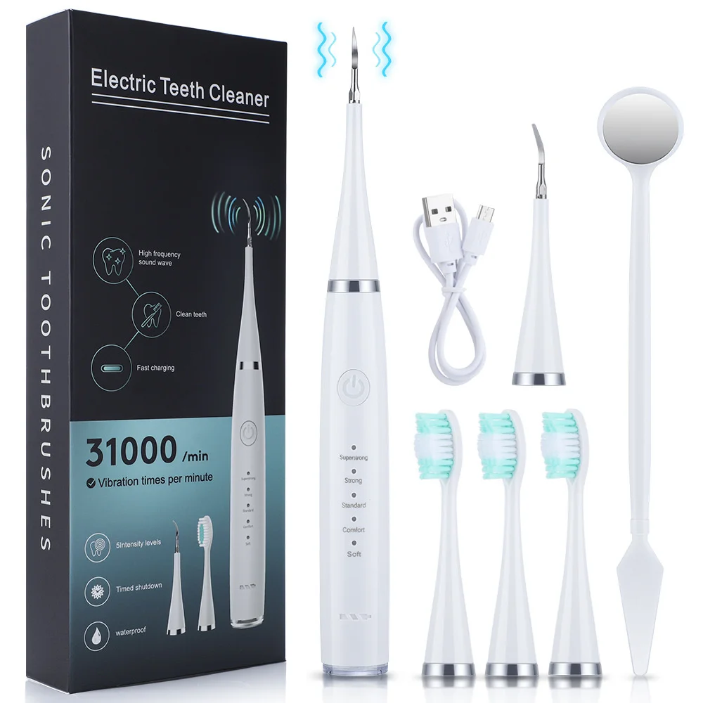 

2 IN 1 Electric Dental Scaler Electric Toothbrush Portabl Oral Care Tartar Remover Plaque ultrasonic Cleaner Teeth Whitening Kit
